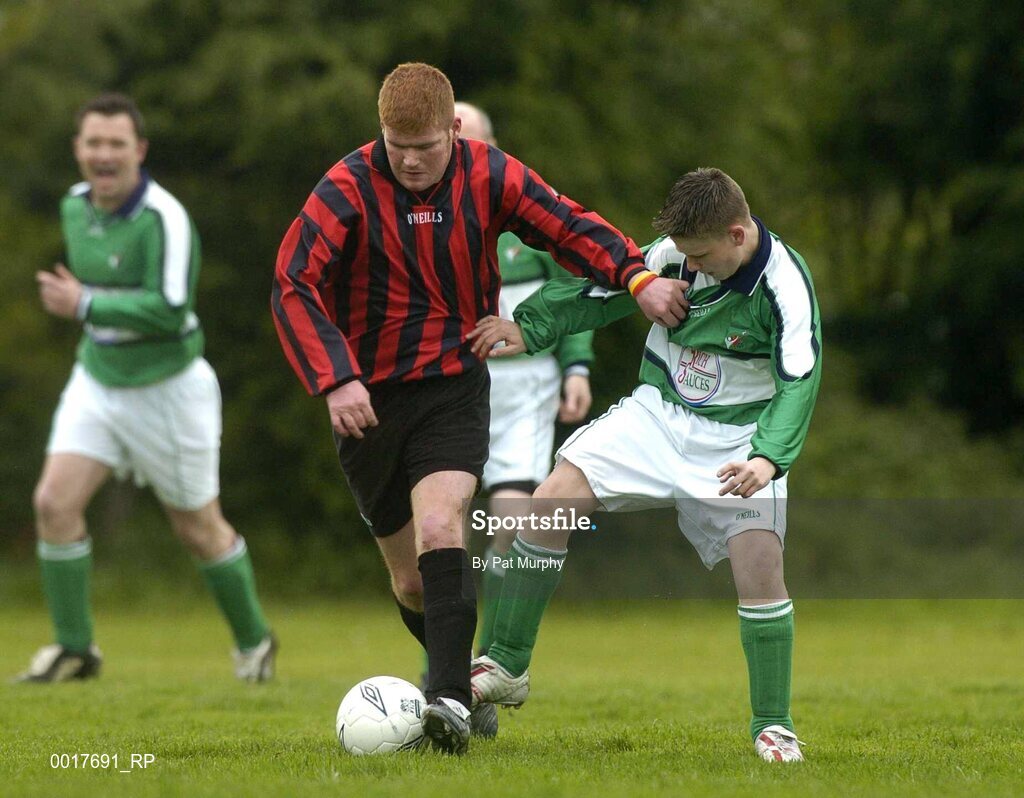 30 April 2005; Mark Duffy, Cheeverstown, in action against William Potter, Belfast. Europe Eurasia Football Week 2005, Men's National Cup Final, Belfast v Cheeverstown, AUL Complex, Clonshaugh, Dublin. Picture credit; Pat Murphy / SPORTSFILE