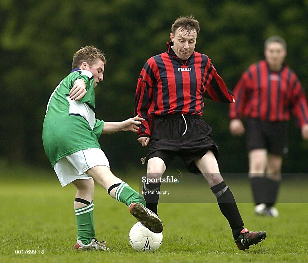 30 April 2005; Gary McIlwaine, Belfast, in action against John Cousins, Cheeverstown. Europe Eurasia Football Week 2005, Men's National Cup Final, Belfast v Cheeverstown, AUL Complex, Clonshaugh, Dublin. Picture credit; Pat Murphy / SPORTSFILE