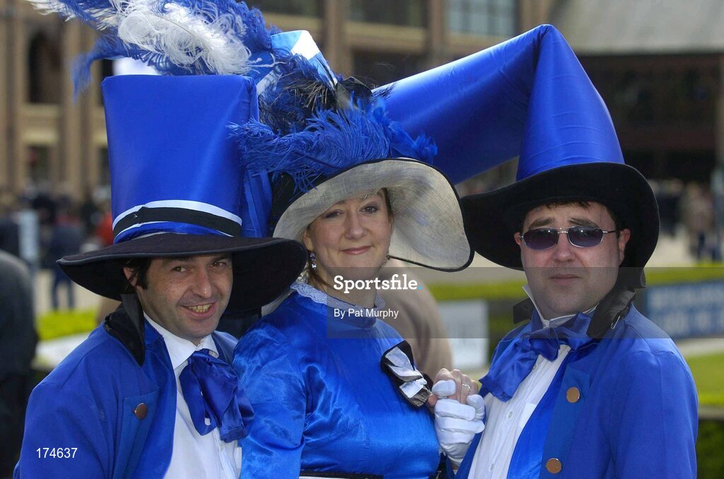 28 April 2005; Race fans, l to r, Robert Smith, Helen Gregg and Philip Sweeney, all from Galway City, before the start of the days racing. Punchestown Racecourse, Co. Kildare. Picture credit; Pat Murphy / SPORTSFILE