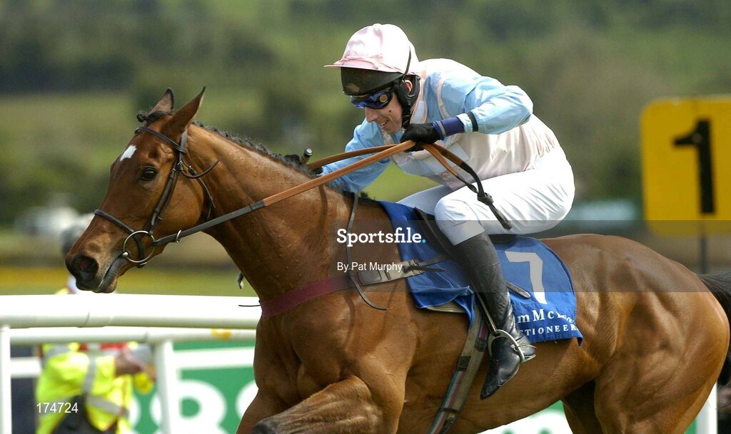 28 April 2005; United, with Leighton Aspell up, races clear of the last on their way to winning the Colm McEvoy Auctioneers Champion 4yo Hurdle. Punchestown Racecourse, Co. Kildare. Picture credit; Pat Murphy / SPORTSFILE