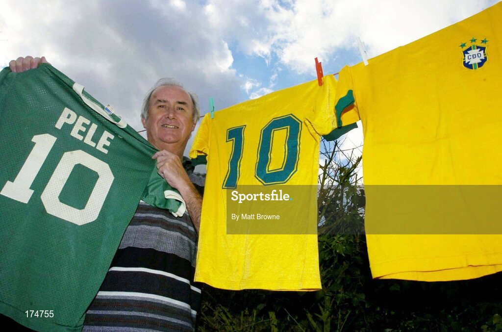 17 February 2004; Former Dundalk defender and League of Ireland XI captain Tommy McConville pictured with his  New York Cosmos jerseys worn by Pele. Dundalk, Co. Louth. Picture credit; Matt Browne / SPORTSFILE