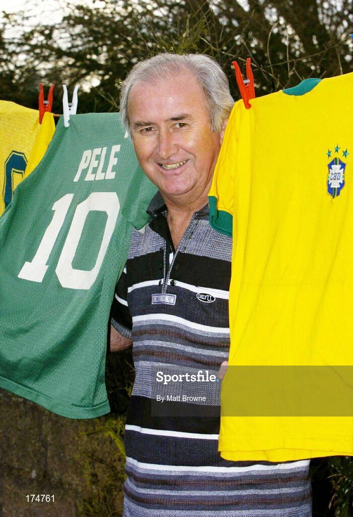 17 February 2004; Former Dundalk defender and League of Ireland XI captain Tommy McConville pictured with his  New York Cosmos jerseys worn by Pele. Dundalk, Co. Louth. Picture credit; Matt Browne / SPORTSFILE