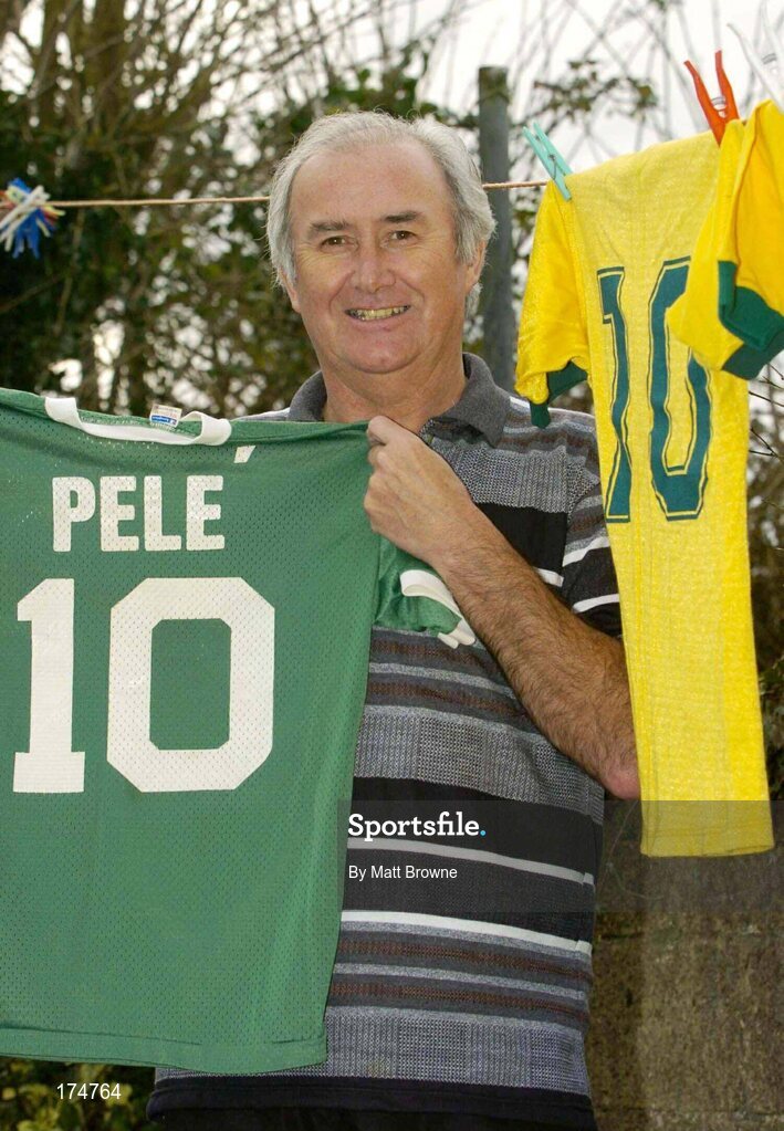 17 February 2004; Former Dundalk defender and League of Ireland XI captain Tommy McConville pictured with his  New York Cosmos jerseys worn by Pele. Dundalk, Co. Louth. Picture credit; Matt Browne / SPORTSFILE