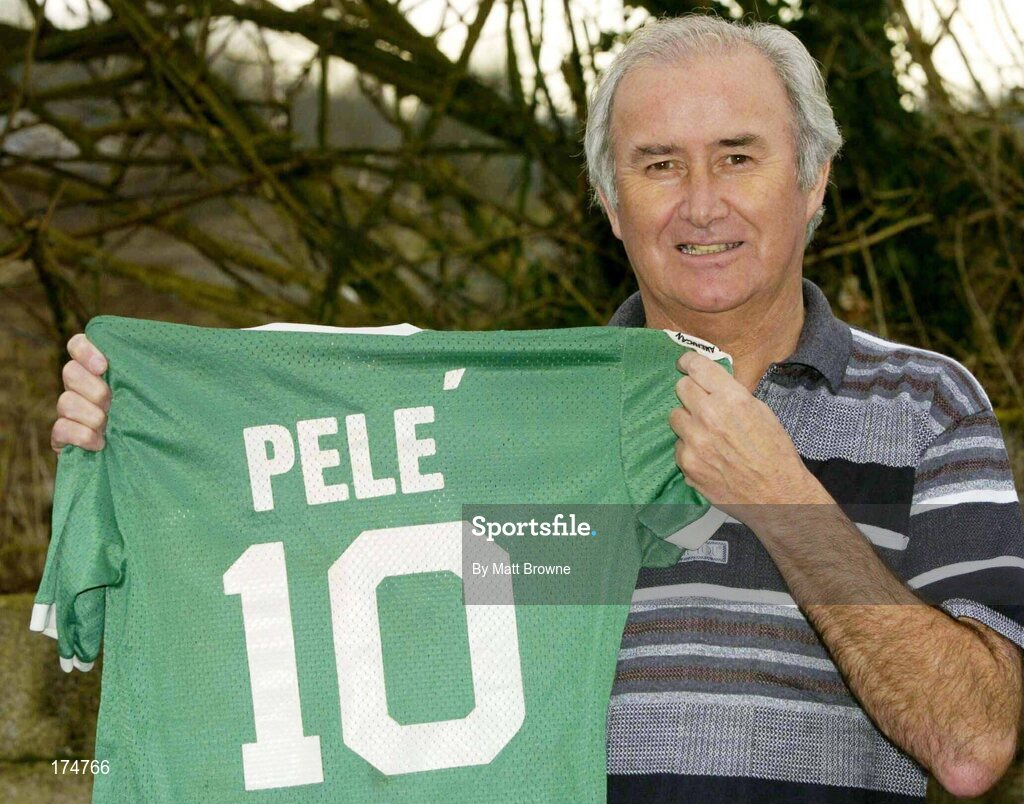 17 February 2004; Former Dundalk defender and League of Ireland XI captain Tommy McConville pictured with his  New York Cosmos jerseys worn by Pele. Dundalk, Co. Louth. Picture credit; Matt Browne / SPORTSFILE