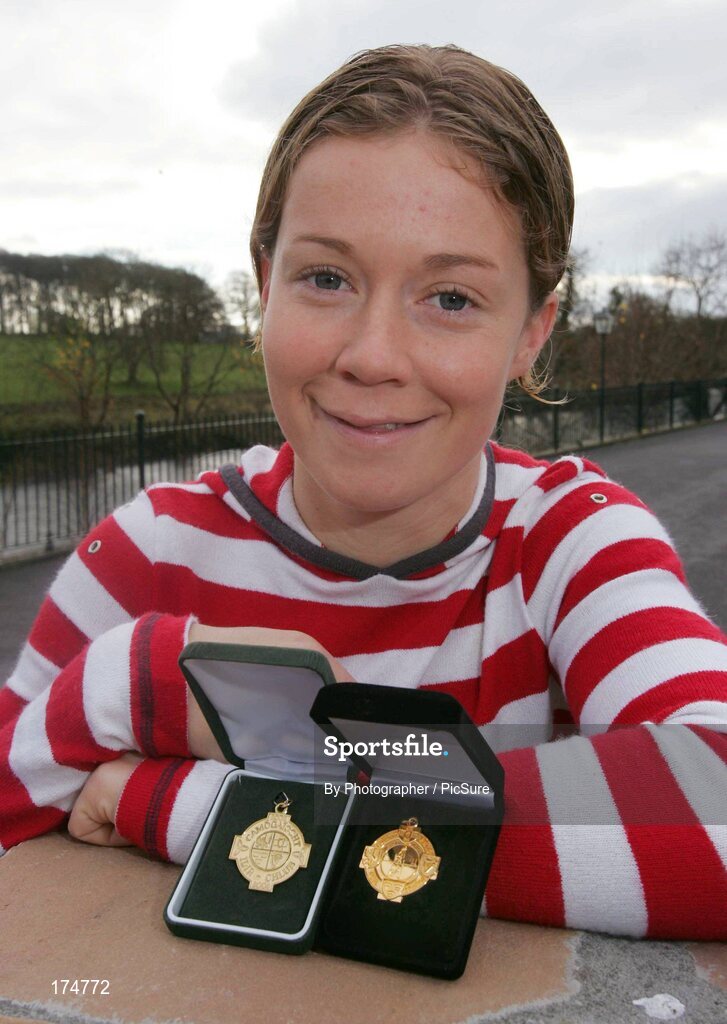 24 November 2004; Vera Sheehan winner of an All-Ireland Club camogie medal with Granagh-Ballingarry, from Limerick, and an All-Ireland Ladies club football medal with Donoghmore, from Cork, both in 2003. Picture credit; Kieran Clancy / SPORTSFILE