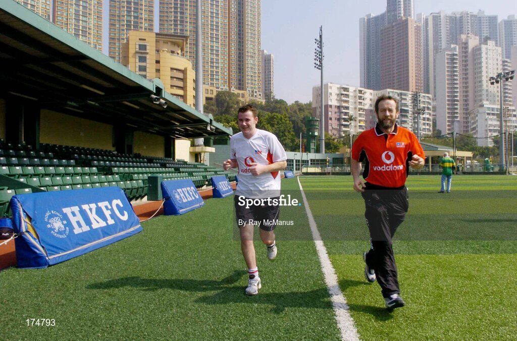 21 January 2005; Alan Milton, Irish Sun, and Sean Kelly, President of the GAA, during training in advance of the  2004 Vodafone All-Stars Exhibition Game, 2003 Vodafone All-Stars v 2004 Vodafone All-Stars, Hong Kong Football Club, Hong Kong. Picture credit; Ray McManus / SPORTSFILE