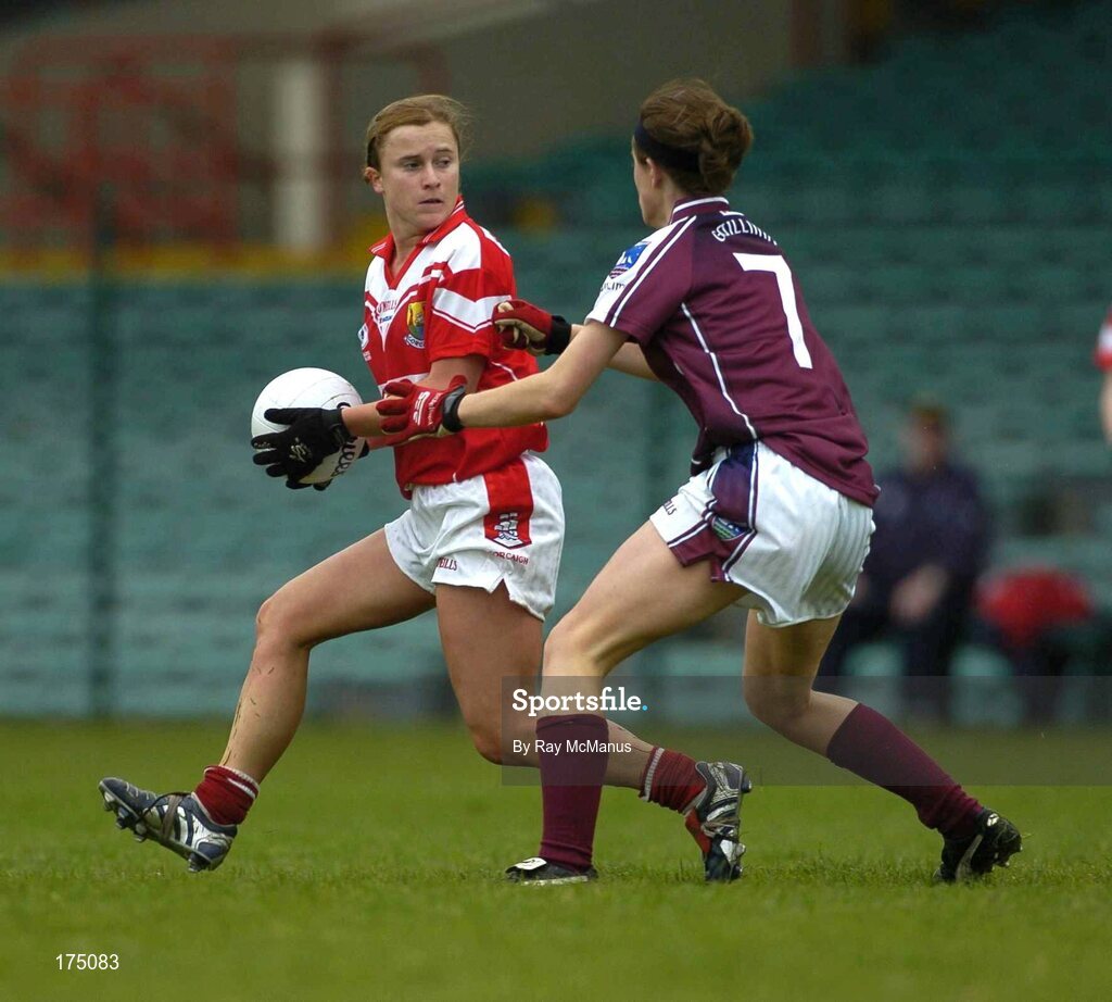 30 April 2005; Sinead O'Reilly, Cork, in action against Emer Flaherty, Galway. Suzuki Ladies National Football League, Division 1 Final, Cork v Galway, Gaelic Grounds, Limerick. Picture credit; Ray McManus / SPORTSFILE