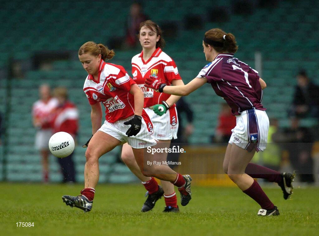 30 April 2005; Sinead O'Reilly, Cork, in action against Emer Flaherty, Galway. Suzuki Ladies National Football League, Division 1 Final, Cork v Galway, Gaelic Grounds, Limerick. Picture credit; Ray McManus / SPORTSFILE