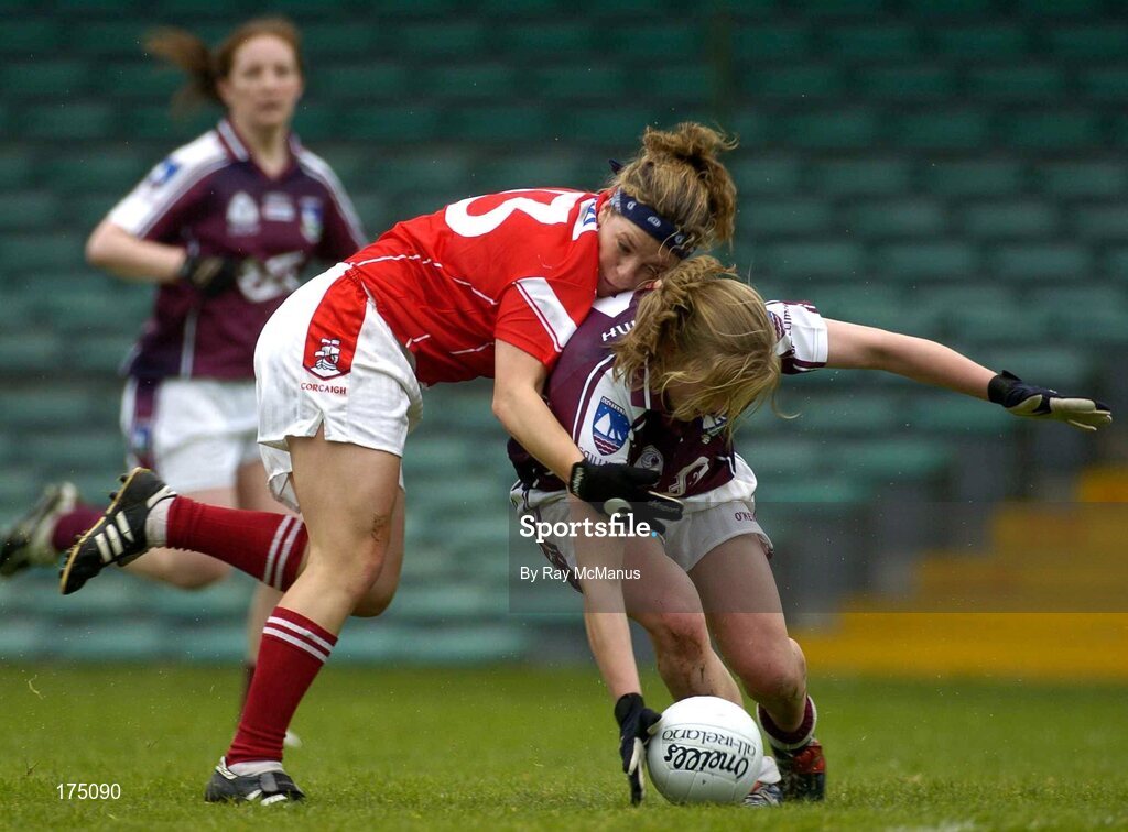30 April 2005; Valerie Mulcahy, Cork, in action against Claire Molloy, Galway. Suzuki Ladies National Football League, Division 1 Final, Cork v Galway, Gaelic Grounds, Limerick. Picture credit; Ray McManus / SPORTSFILE