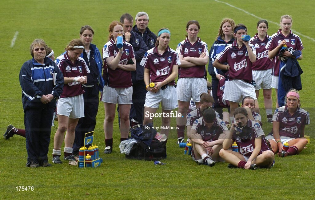 30 April 2005; Members of the Galway team watch the presentation to Cork. Suzuki Ladies National Football League, Division 1 Final, Cork v Galway, Gaelic Grounds, Limerick. Picture credit; Ray McManus / SPORTSFILE