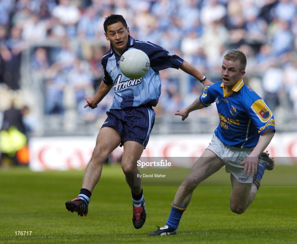 15 May 2005; Jason Sherlock, Dublin, in action against, Declain Reilly, Longford. Bank Of Ireland Leinster Senior Football Championship, Dublin v Longford, Croke Park, Dublin. Picture credit; David Maher / SPORTSFILE