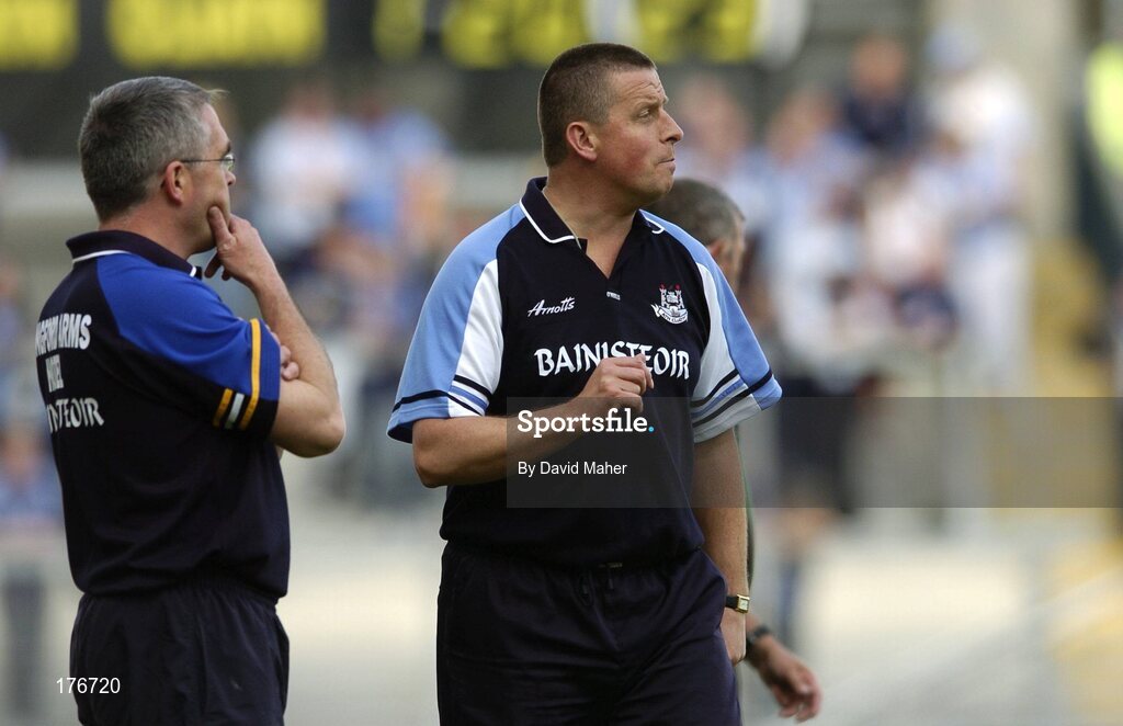 15 May 2005; Paul Caffrey, Dublin manager, right, with Longford manager Luke Dempsey. Bank Of Ireland Leinster Senior Football Championship, Dublin v Longford, Croke Park, Dublin. Picture credit; David Maher / SPORTSFILE