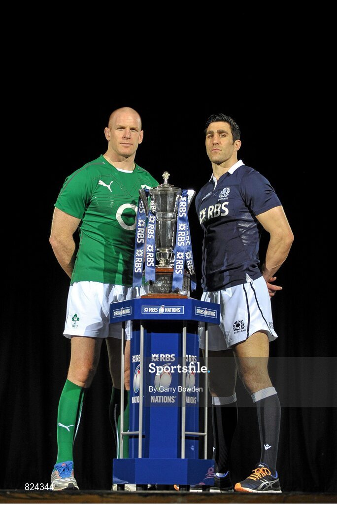 22 January 2014; In attendance at the launch of the 2014 RBS Six Nations Championship are Ireland captain Paul O'Connell, left, and Scotland captain Kelly Brown. RBS Six Nations Championship 2014 Launch, The Hurlingham Club, Ranelagh Gardens, London. Picture credit: Garry Bowden / SPORTSFILE