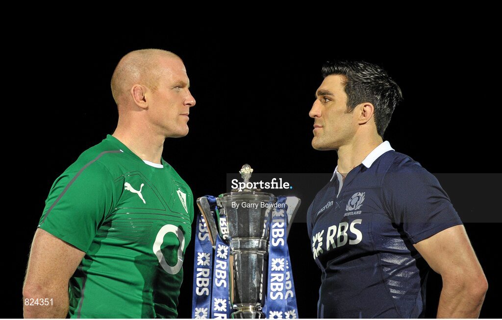 22 January 2014; In attendance at the launch of the 2014 RBS Six Nations Championship are Ireland captain Paul O'Connell, left, and Scotland captain Kelly Brown. RBS Six Nations Championship 2014 Launch, The Hurlingham Club, Ranelagh Gardens, London. Picture credit: Garry Bowden / SPORTSFILE