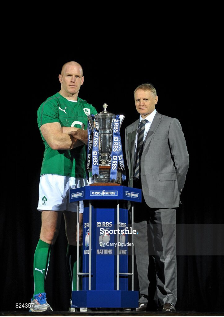 22 January 2014; In attendance at the launch of the 2014 RBS Six Nations Championship are Ireland captain Paul O'Connell, left, and Ireland head coach Joe Schmidt. RBS Six Nations Championship 2014 Launch, The Hurlingham Club, Ranelagh Gardens, London. Picture credit: Garry Bowden / SPORTSFILE