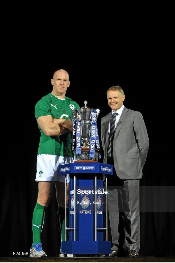 22 January 2014; In attendance at the launch of the 2014 RBS Six Nations Championship are Ireland captain Paul O'Connell, left, and Ireland head coach Joe Schmidt. RBS Six Nations Championship 2014 Launch, The Hurlingham Club, Ranelagh Gardens, London. Picture credit: Garry Bowden / SPORTSFILE