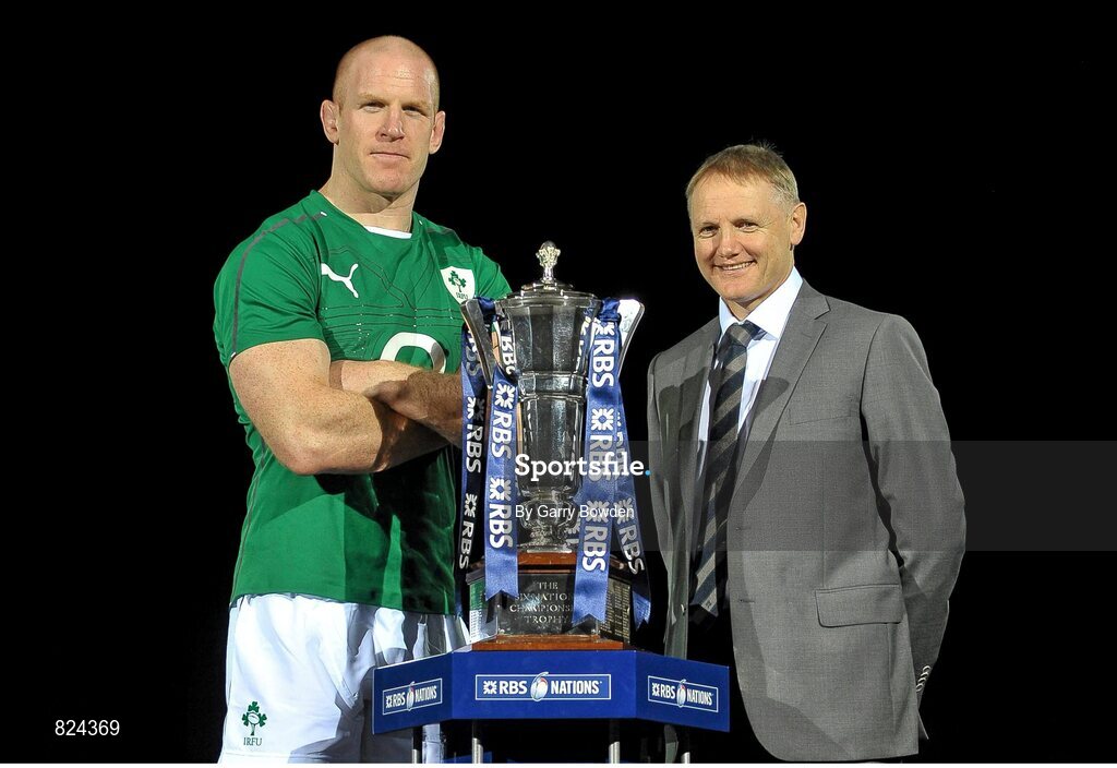 22 January 2014; In attendance at the launch of the 2014 RBS Six Nations Championship are Ireland captain Paul O'Connell, left, and Ireland head coach Joe Schmidt. RBS Six Nations Championship 2014 Launch, The Hurlingham Club, Ranelagh Gardens, London. Picture credit: Garry Bowden / SPORTSFILE