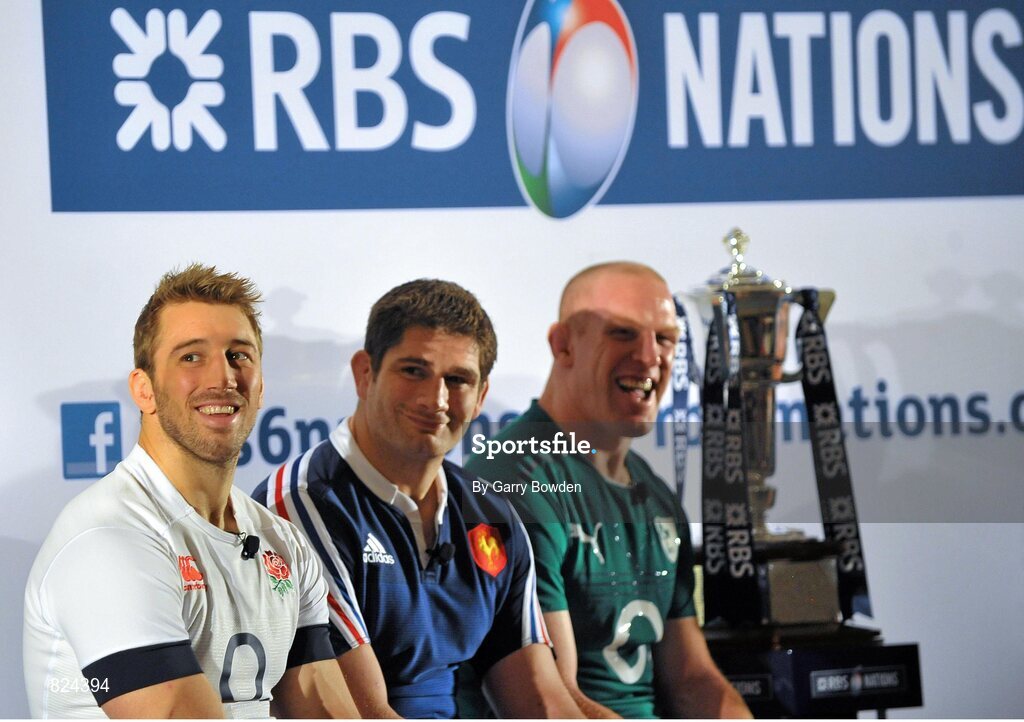 22 January 2014; In attendance at the launch of the 2014 RBS Six Nations Championship are, from left to right, England captain Chris Robshaw, France captain Pascal Pape and Ireland captain Paul O'Connell. RBS Six Nations Championship 2014 Launch, The Hurlingham Club, Ranelagh Gardens, London. Picture credit: Garry Bowden / SPORTSFILE