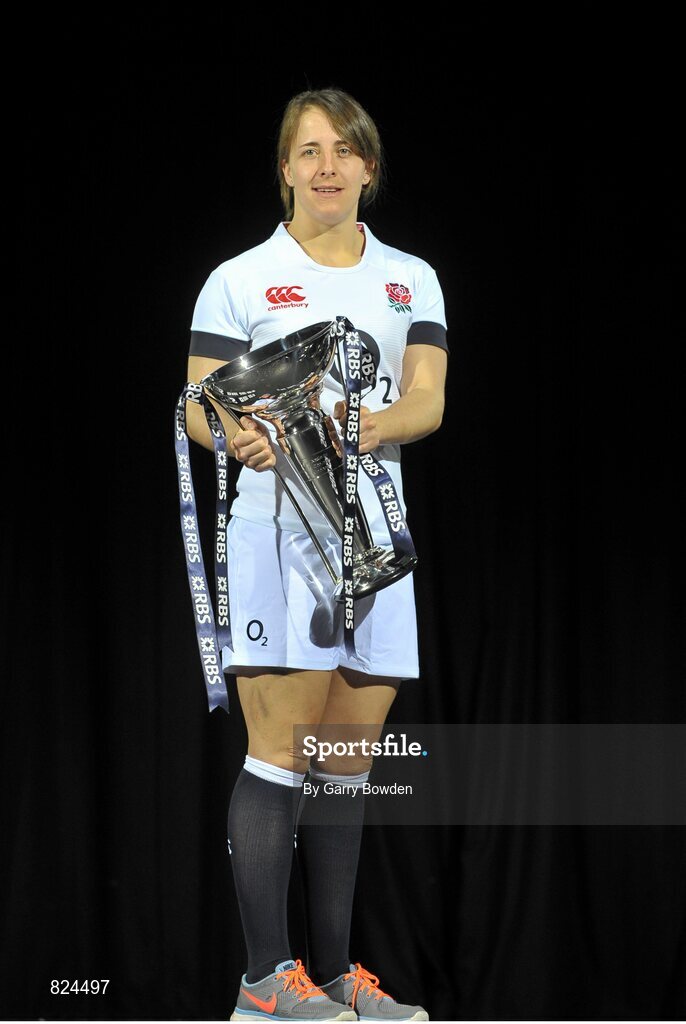 22 January 2014; In attendance at the launch of the 2014 RBS Six Nations Championship is England captain Katy McLean with the RBS Six Nations Championship trophy. RBS Six Nations Championship 2014 Launch, The Hurlingham Club, Ranelagh Gardens, London. Picture credit: Garry Bowden / SPORTSFILE