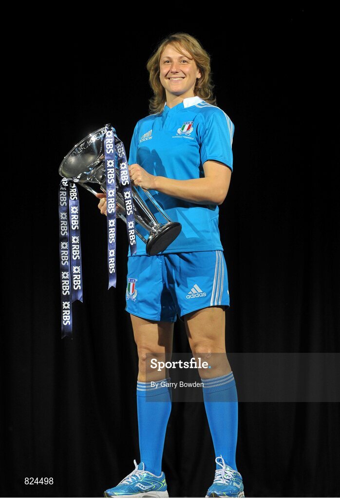 22 January 2014; In attendance at the launch of the 2014 RBS Six Nations Championship is Italy captain Silvia Gaudino with the RBS Six Nations Championship trophy. RBS Six Nations Championship 2014 Launch, The Hurlingham Club, Ranelagh Gardens, London. Picture credit: Garry Bowden / SPORTSFILE