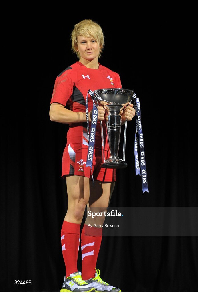 22 January 2014; In attendance at the launch of the 2014 RBS Six Nations Championship is Wales captain Phillippa Tuttiett with the RBS Six Nations Championship trophy. RBS Six Nations Championship 2014 Launch, The Hurlingham Club, Ranelagh Gardens, London. Picture credit: Garry Bowden / SPORTSFILE
