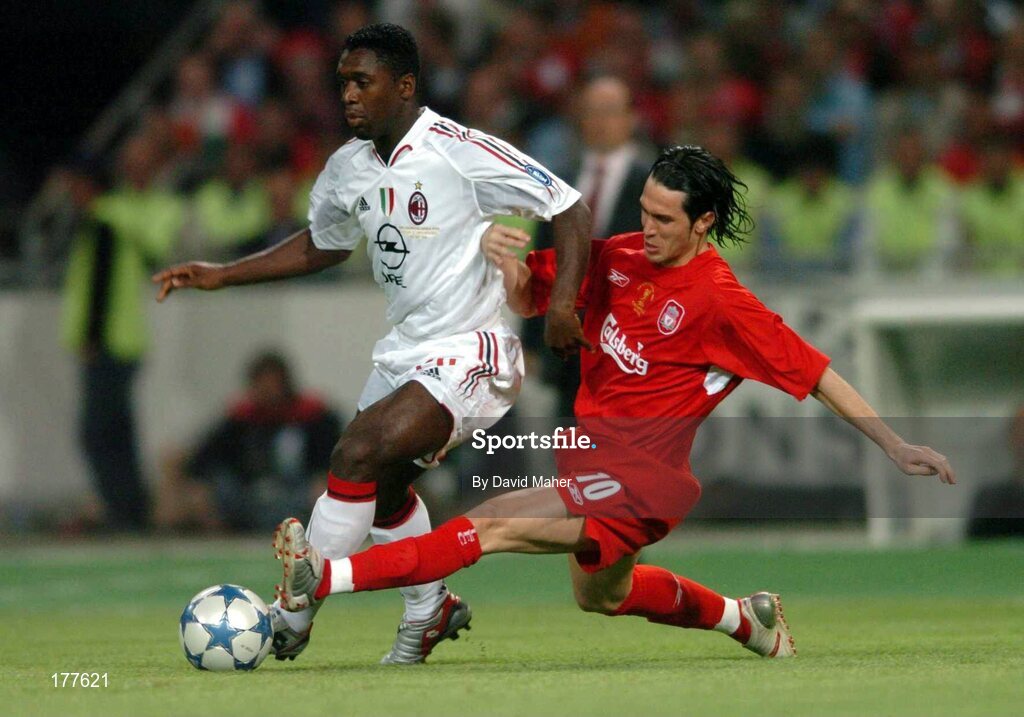 25 May 2005; Clarence Seedorf, AC Milan, is tackled by Luis Garcia, Liverpool. UEFA Champions League Final, Liverpool v AC Milan, Ataturk Olympic Stadium, Istanbul, Turkey. Picture credit; David Maher / SPORTSFILE