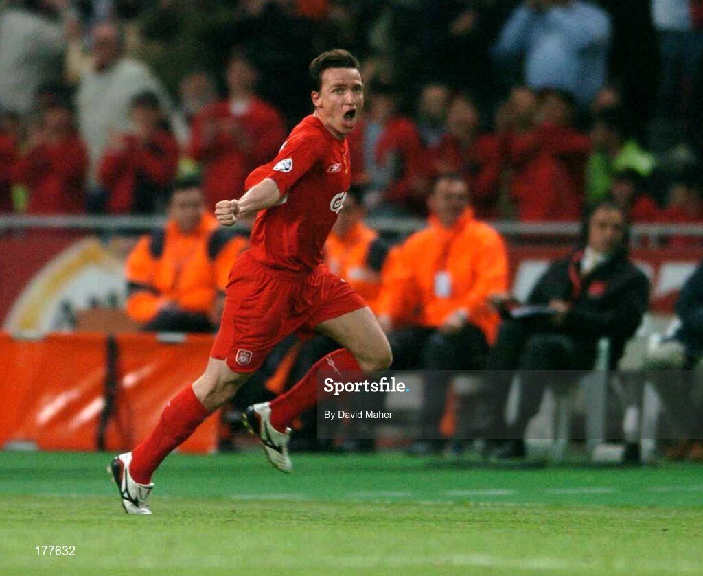 25 May 2005; Vladimir Smicer, Liverpool, celebrates after scoring his side's second goal. UEFA Champions League Final, Liverpool v AC Milan, Ataturk Olympic Stadium, Istanbul, Turkey. Picture credit; David Maher / SPORTSFILE
