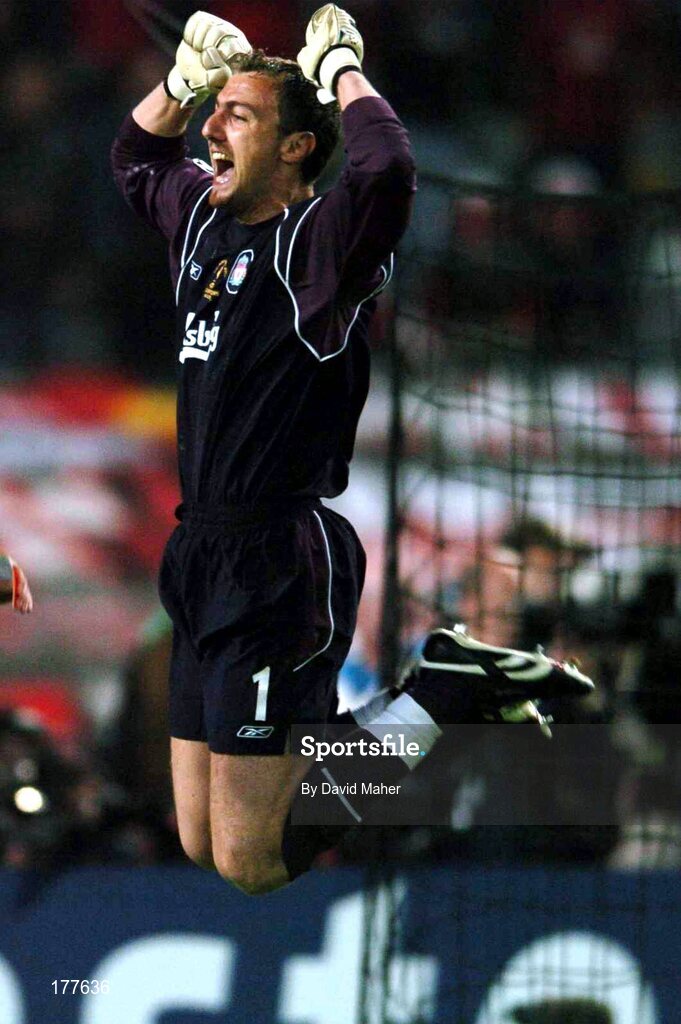 25 May 2005; Liverpool goalkeeper Jerzy Dudek celebrates after saving  Andriy Shevchenko's penalty to win the UEFA Champions League Final. UEFA Champions League Final, Liverpool v AC Milan, Atatürk Olympic Stadium, Istanbul, Turkey. Picture credit; David Maher / SPORTSFILE