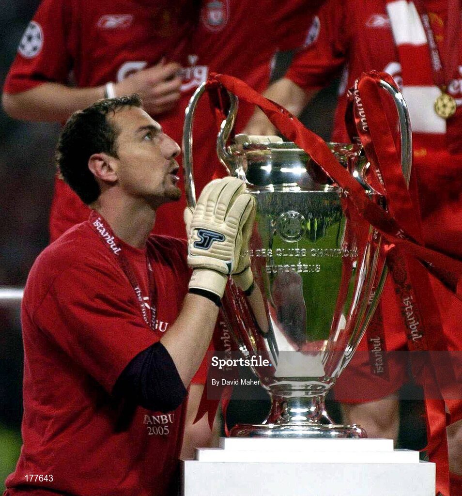25 May 2005; Jerzy Dudek, Liverpool goalkeeper, celebrates with the cup at the end of the game. UEFA Champions League Final, Liverpool v AC Milan, Ataturk Olympic Stadium, Istanbul, Turkey. Picture credit; David Maher / SPORTSFILE