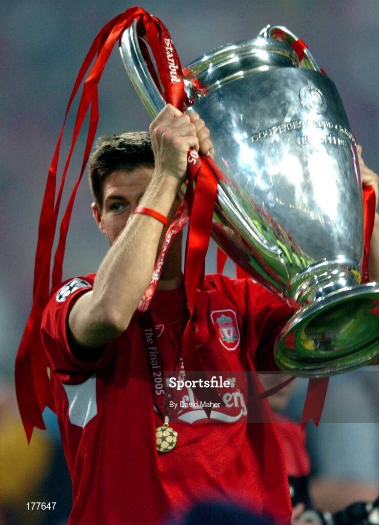 25 May 2005; Steven Gerard, Liverpool, celebrates with the cup at the end of the game. UEFA Champions League Final, Liverpool v AC Milan, Ataturk Olympic Stadium, Istanbul, Turkey. Picture credit; David Maher / SPORTSFILE
