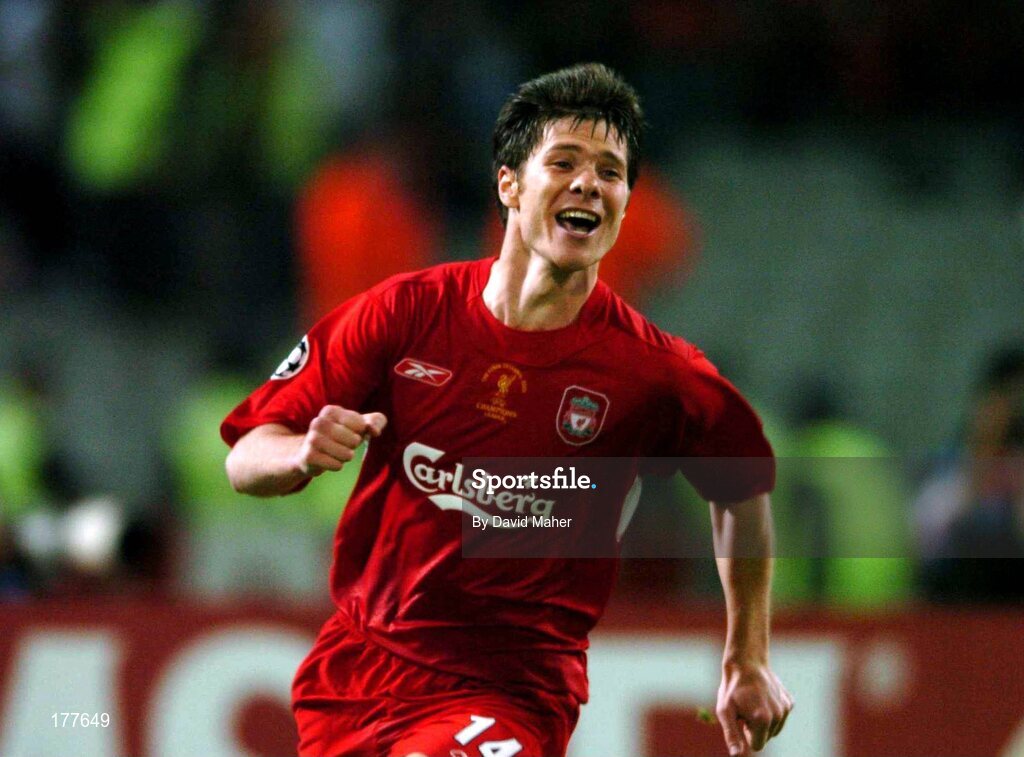 25 May 2005; Xabi Alonso, Liverpool, celebrates at the end of the game. UEFA Champions League Final, Liverpool v AC Milan, Atatürk Olympic Stadium, Istanbul, Turkey. Picture credit; David Maher / SPORTSFILE