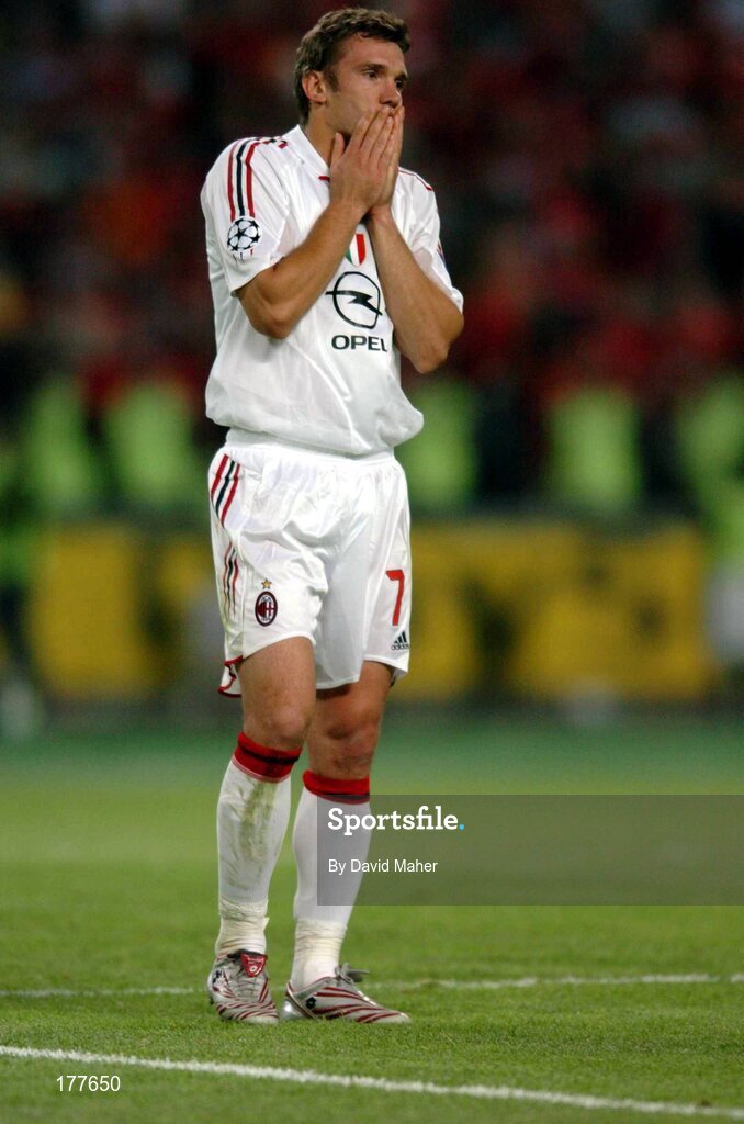 25 May 2005; A dejected Andriy Shevchenko, AC Milan, at the end of the game. UEFA Champions League Final, Liverpool v AC Milan, Ataturk Olympic Stadium, Istanbul, Turkey. Picture credit; David Maher / SPORTSFILE