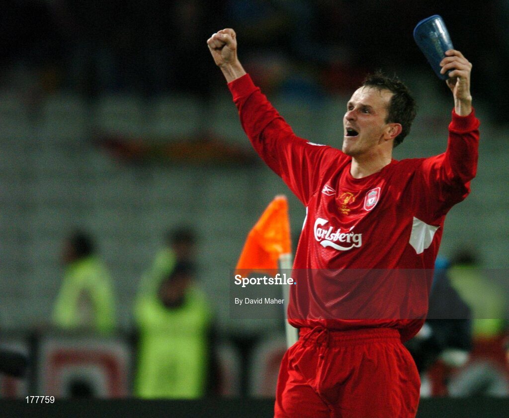 25 May 2005; Dietmar Hamann, Liverpool, celebrates at the end of the game after victory over AC Milan. UEFA Champions League Final, Liverpool v AC Milan, Ataturk Olympic Stadium, Istanbul, Turkey. Picture credit; David Maher / SPORTSFILE
