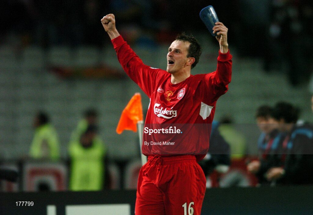 25 May 2005; Dietmar Hamann, Liverpool, celebrates at the end of the game. UEFA Champions League Final, Liverpool v AC Milan, Ataturk Olympic Stadium, Istanbul, Turkey. Picture credit; David Maher / SPORTSFILE