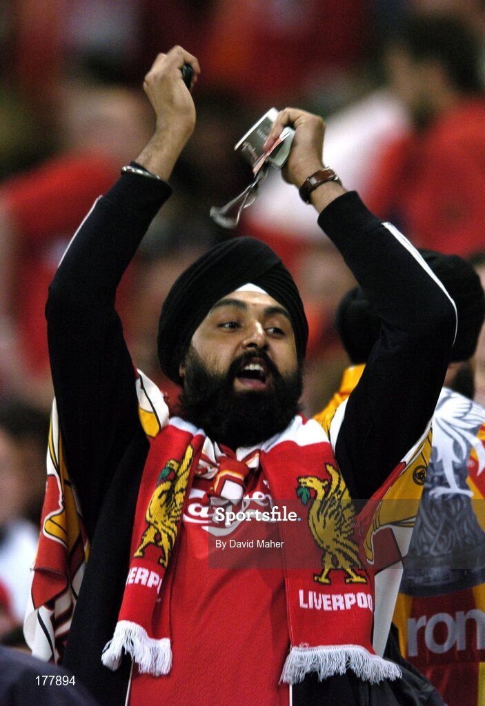 25 May 2005; A Liverpool supporter during the game. UEFA Champions League Final, Liverpool v AC Milan, Ataturk Olympic Stadium, Istanbul, Turkey. Picture credit; David Maher / SPORTSFILE