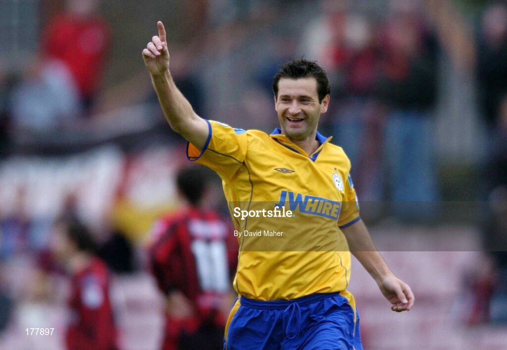 27 May 2005; Alan Moore, Shelbourne, celebrates after scoring his sides first goal. eircom League, Premier Division, Bohemians v Shelbourne, Dalymount Park, Dublin. Picture credit; David Maher / SPORTSFILE