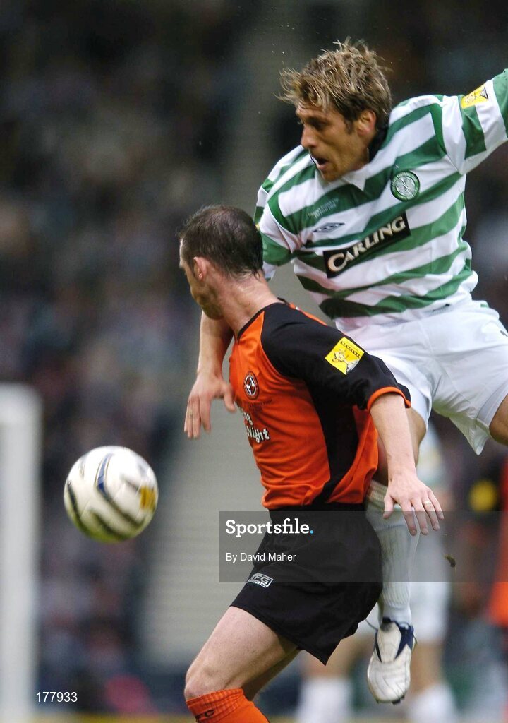 28 May 2005; Stillian Petrov, Glasgow Celtic, in action against Mark Kerr, Dundee United. Scottish Cup Final, Glasgow Celtic v Dundee United, Hampden Park, Glasgow, Scotland. Picture credit; David Maher / SPORTSFILE