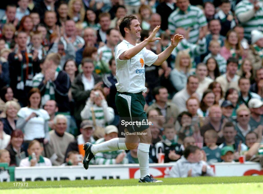 29 May 2005; Robbie Keane, Republic of Ireland XI, celebrates after scoring his sides winning goal. Jackie McNamara Testimonial, Celtic XI v Republic of Ireland XI, Celtic Park, Glasgow, Scotland. Picture credit; David Maher / SPORTSFILE