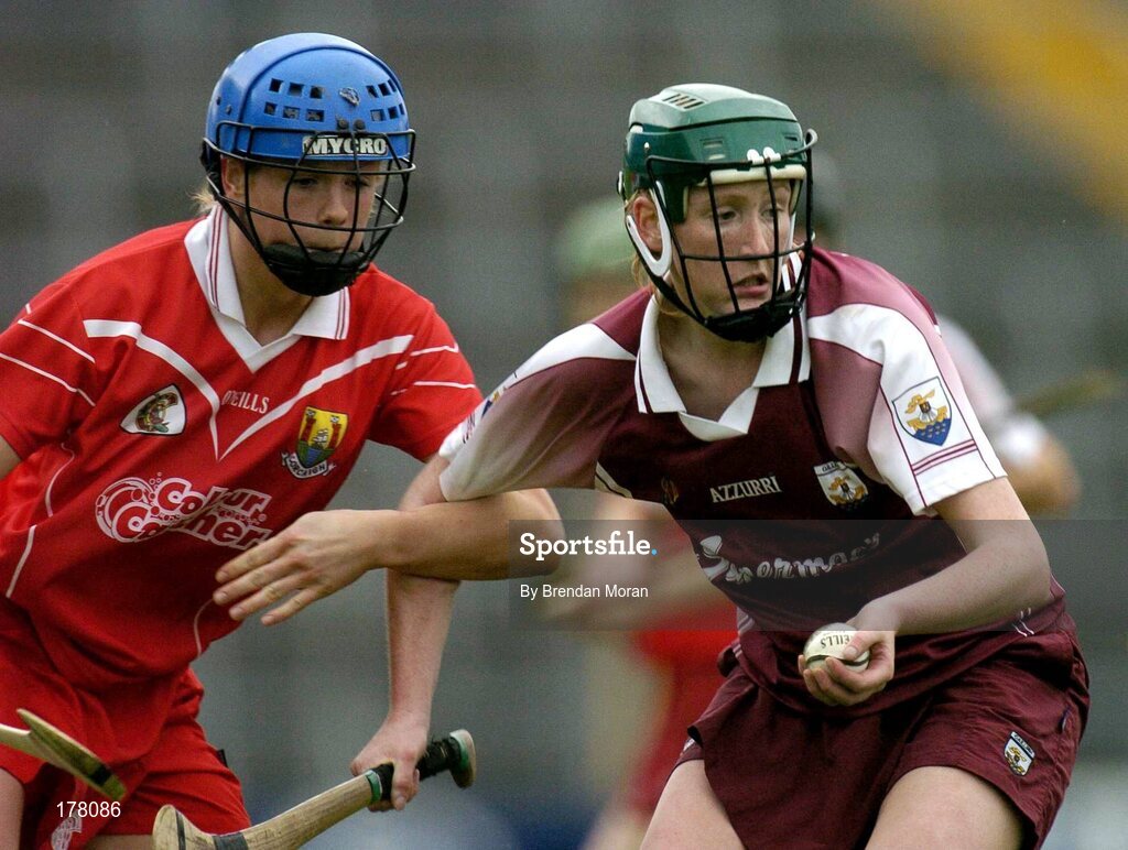 29 May 2005; Ailbhe Kelly, Galway, in action against Angela Walsh, Cork. National Camogie League, Division 1 Final, Galway v Cork, Semple Stadium, Thurles, Co. Tipperary. Picture credit; Brendan Moran / SPORTSFILE