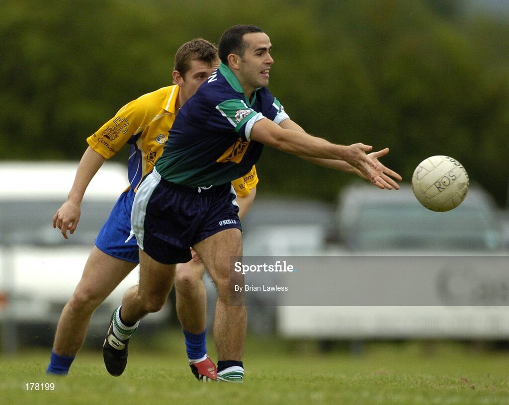 29 May 2005; James Rafter, London, in action against Gary Cox, Roscommon. Bank of Ireland Connacht Senior Football Championship, London v Roscommon, Emerald Gaelic Grounds, Ruislip, London. Picture credit; Brian Lawless / SPORTSFILE