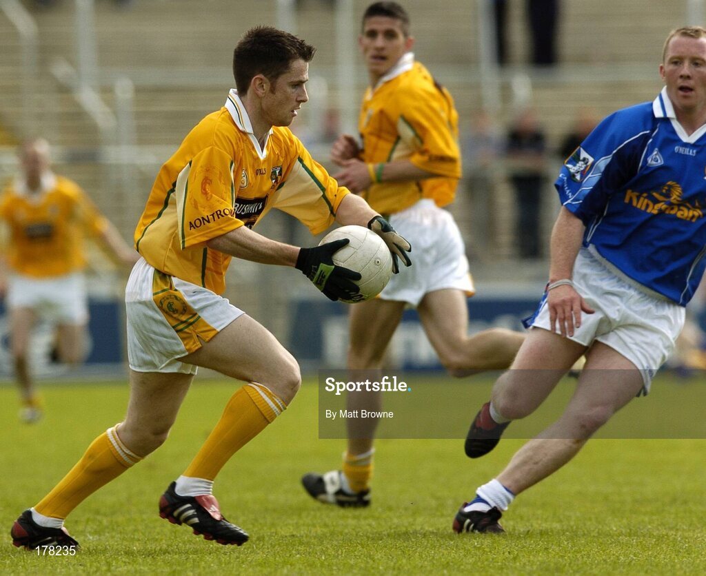 29 May 2005; Shane Devlin, Antrim, in action against Jason O'Reilly, Cavan. Bank of Ireland Ulster Senior Football Championship, Cavan v Antrim, Kingspan Breffni Park, Cavan. Picture credit; Matt Browne / SPORTSFILE