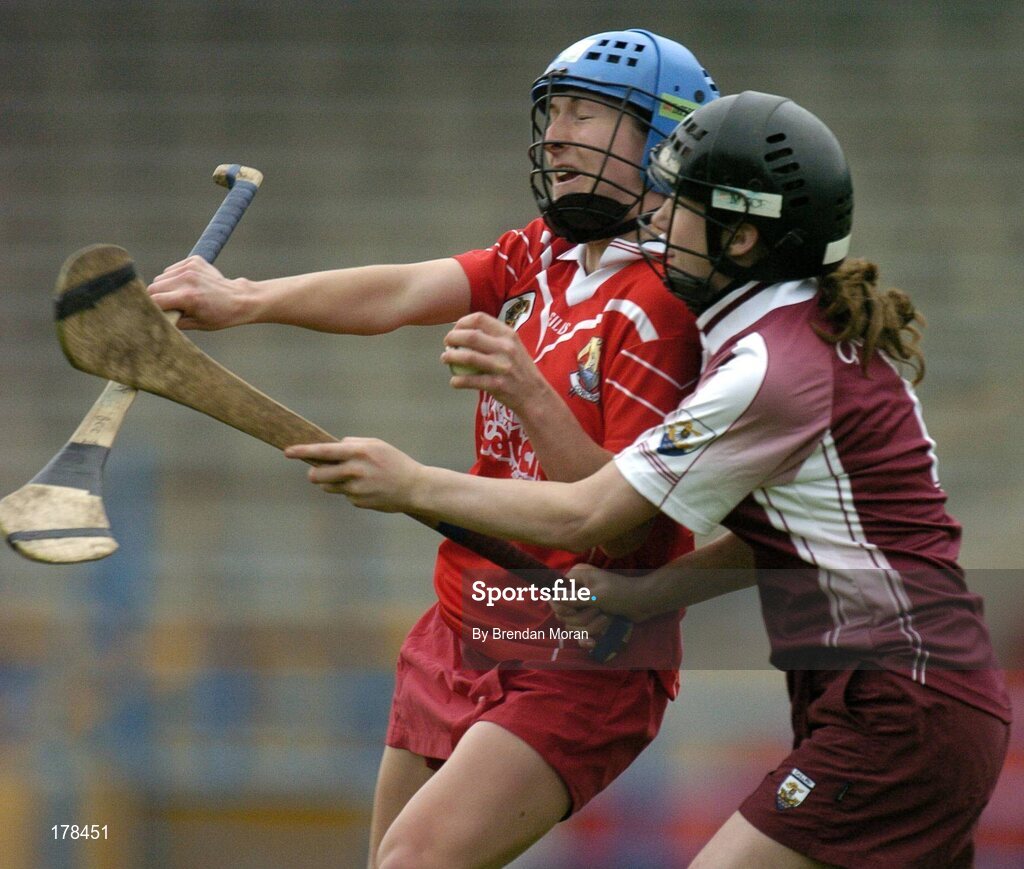 29 May 2005; Jennifer O'Leary, Cork, in action against Nicola Gavin, Galway. National Camogie League, Division 1 Final, Galway v Cork, Semple Stadium, Thurles, Co. Tipperary. Picture credit; Brendan Moran / SPORTSFILE
