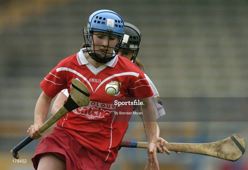 29 May 2005; Jennifer O'Leary, Cork, in action against Nicola Gavin, Galway. National Camogie League, Division 1 Final, Galway v Cork, Semple Stadium, Thurles, Co. Tipperary. Picture credit; Brendan Moran / SPORTSFILE