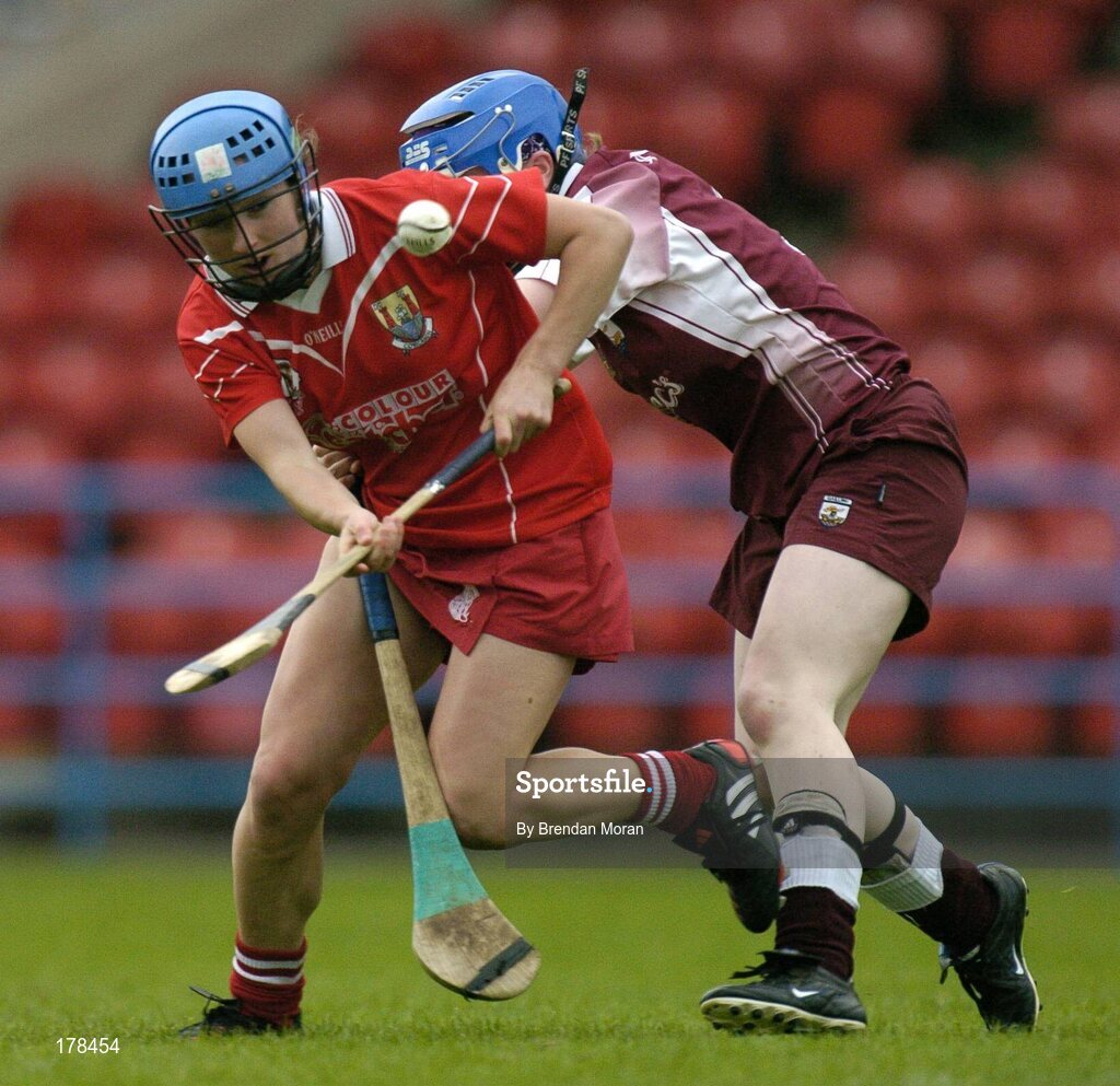 29 May 2005; Jennifer O'Leary, Cork, in action against Lorraine Lally, Galway. National Camogie League, Division 1 Final, Galway v Cork, Semple Stadium, Thurles, Co. Tipperary. Picture credit; Brendan Moran / SPORTSFILE