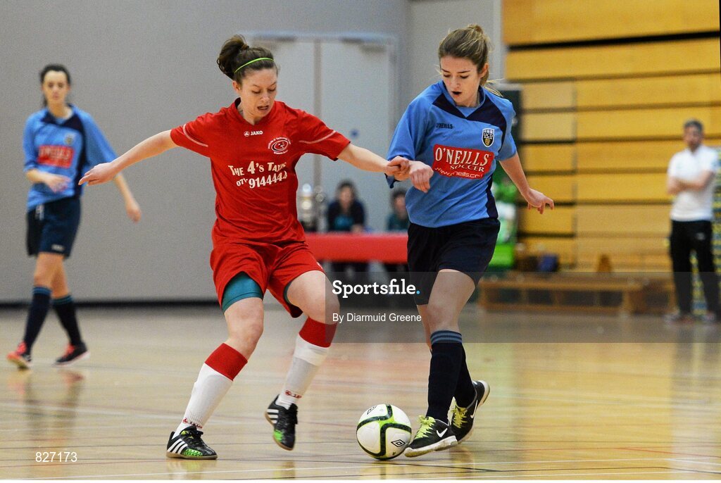 31 January 2014; Siobhan Killeen, UCD, in action against Emma Hansberry, IT Sligo. WSCAI National Futsal Final, The Mardyke, UCC, Cork. Picture credit: Diarmuid Greene / SPORTSFILE