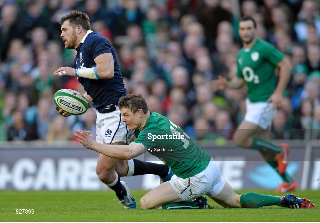 2 February 2014; Sean Lamont, Scotland, is tackled by Brian O'Driscoll, Ireland. RBS Six Nations Rugby Championship, Ireland v Scotland, Aviva Stadium, Lansdowne Road, Dublin. Photo by Sportsfile