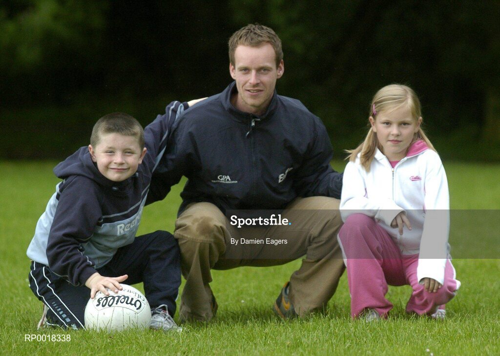 1 June 2005; "GPA and Energise Sport support first ever residential Gaelic Football Summer Camp." At the announcement are Dermot McArdle, Monaghan Footballer, with young footballers Lauren McConville, from Armagh, and Frankie Farrell, from Dublin. Castleknock College, Castleknock, Dublin. Picture credit; Damien Eagers / SPORTSFILE