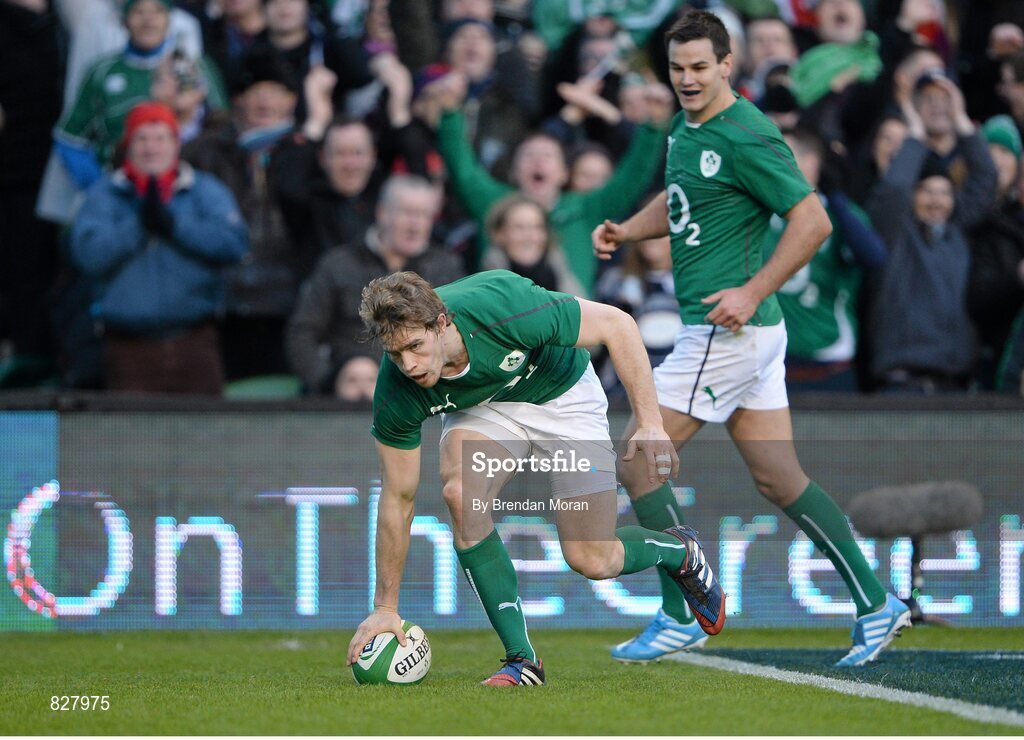 2 February 2014; Andrew Trimble, Ireland, scores his side's first try. RBS Six Nations Rugby Championship, Ireland v Scotland, Aviva Stadium, Lansdowne Road, Dublin. Picture credit: Brendan Moran / SPORTSFILE