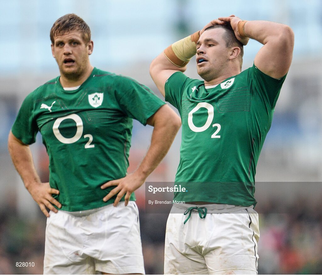 2 February 2014; Ireland's Chris Henry, left, and Cian Healy react during the game. RBS Six Nations Rugby Championship, Ireland v Scotland, Aviva Stadium, Lansdowne Road, Dublin. Picture credit: Brendan Moran / SPORTSFILE