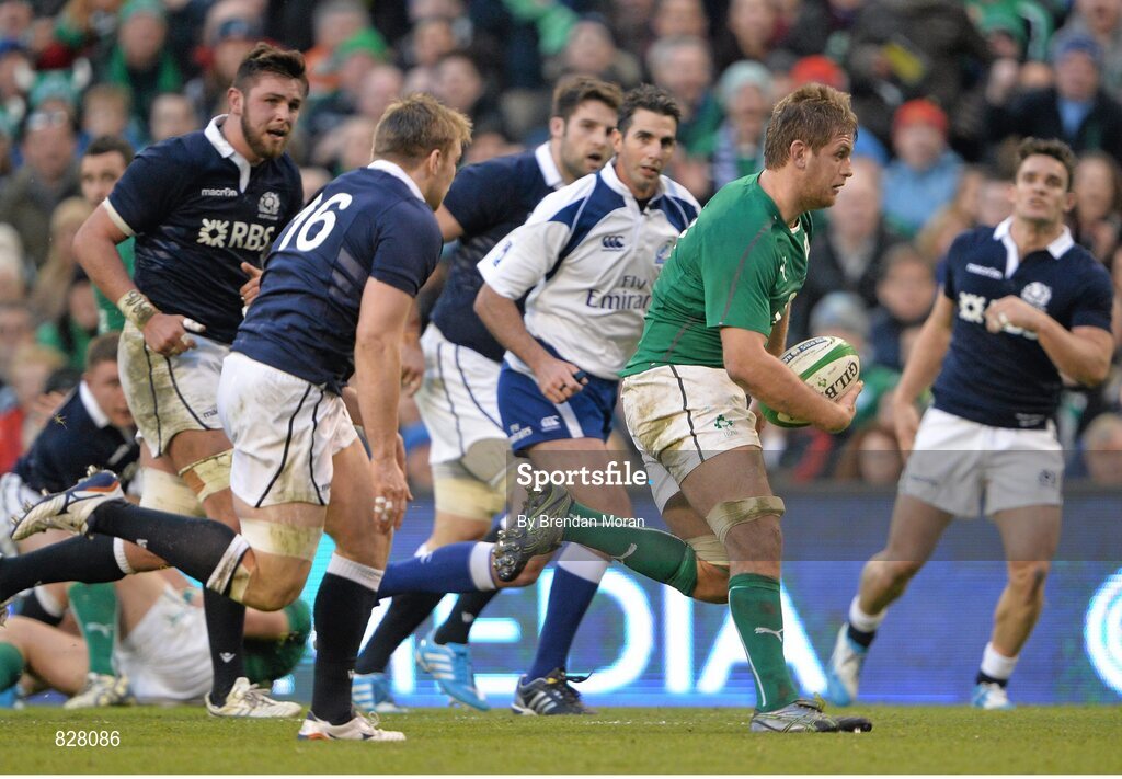 2 February 2014; Chris Henry, Ireland, breaks through the Scotland defence. RBS Six Nations Rugby Championship, Ireland v Scotland, Aviva Stadium, Lansdowne Road, Dublin. Picture credit: Brendan Moran / SPORTSFILE